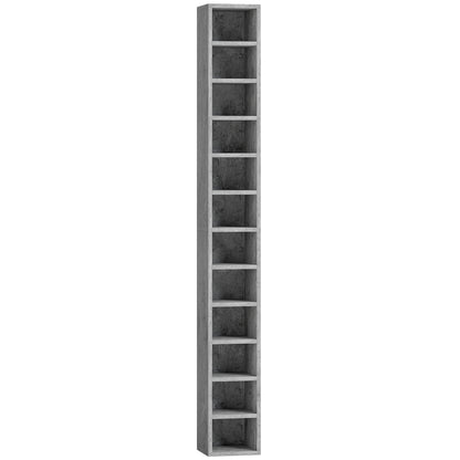 Raft Bibliotecă Pentru CD-uri cu 12 Polițe pentru 204 CD-uri, din MDF și PAL, 21 x 20 x 175 cm, Gri