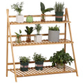 Jardiniera de exterior din bambus cu 3 niveluri cu design inaltat si pliabil, 98x37x96,5 cm, culoarea lemnului