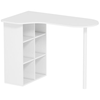 Birou pentru Cameră cu Blat Curbat, 6 Rafturi și 4 Polițe Reglabile, din Oțel și Lemn, 100x59x75,5 cm, Alb