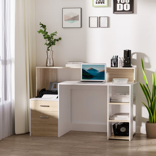 Masa de Birou Moderna pentru Computer cu Rafturi din Lemn MDF, 140x55x92 cm