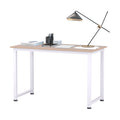 Birou Calculator, Masă de Birou Modernă cu Picioare din Metal Alb, Stil Scandi, Culoare Stejar