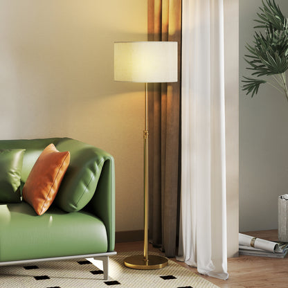 Lampă de Podea cu Telecomandă și Luminozitate Reglabilă 3000K-6000K, Abajur din Material Textil, Auriu