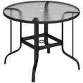 Masă de Grădină Rotundă cu Orificiu pentru Umbrelă, din Metal și Sticlă Temperată, Ø96,5x71 cm, Neagră