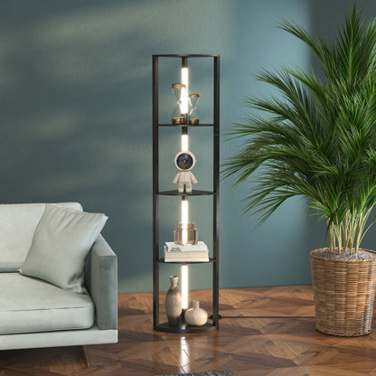 Lampadar Coloană din MDF cu 4 Rafturi și Iluminare LED de 3000K, 41x29.5x163.5 cm, Negru