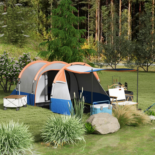 Cort de Camping Impermeabil cu 2 Zone și 3 Intrări, Poliester și Fibră de Sticlă, 420x200x150 cm, Portocaliu