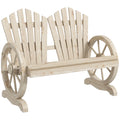 Bancă de Grădină cu 2 Locuri, Cotiere în Formă de Roată, Bancă de Exterior din Lemn de Brad, pentru Terasă, Patio și Curte, 108x66x95 cm, Culoare Lemn
