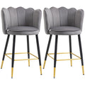 Set de 2 Scaune de Bar Catifelate cu Suport pentru Picioare și Bază din Oțel, 59x52x90cm, Gri