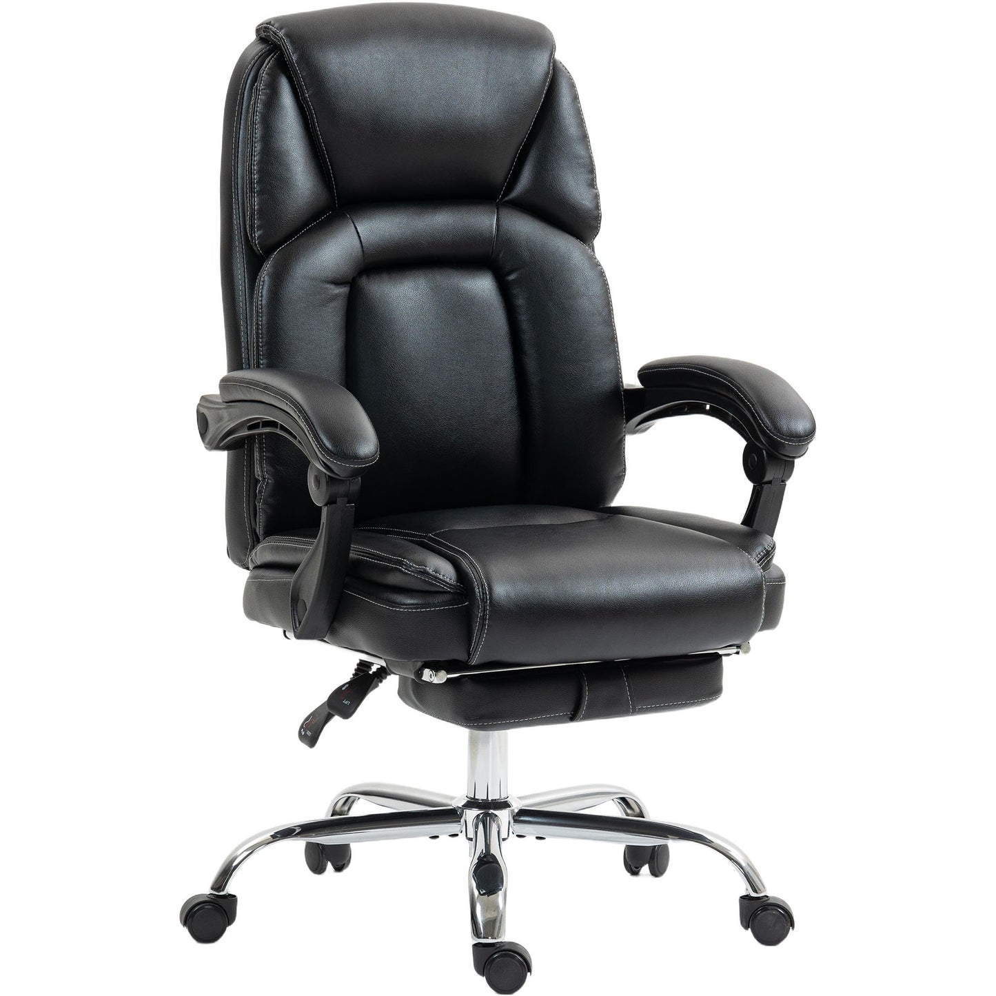Scaun de birou rabatabil cu suport pentru picioare retractabil, din piele PU, capacitate de 120 kg, negru