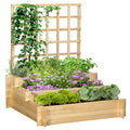 Jardiniera cu 3 Niveluri cu Grilaj pentru Catarat Vita de Vie, Paturi Suprainaltate din Lemn pentru Gradina, Jardiniera in Aer Liber pentru Legume, Flori, Ierburi, Nuanta Natur