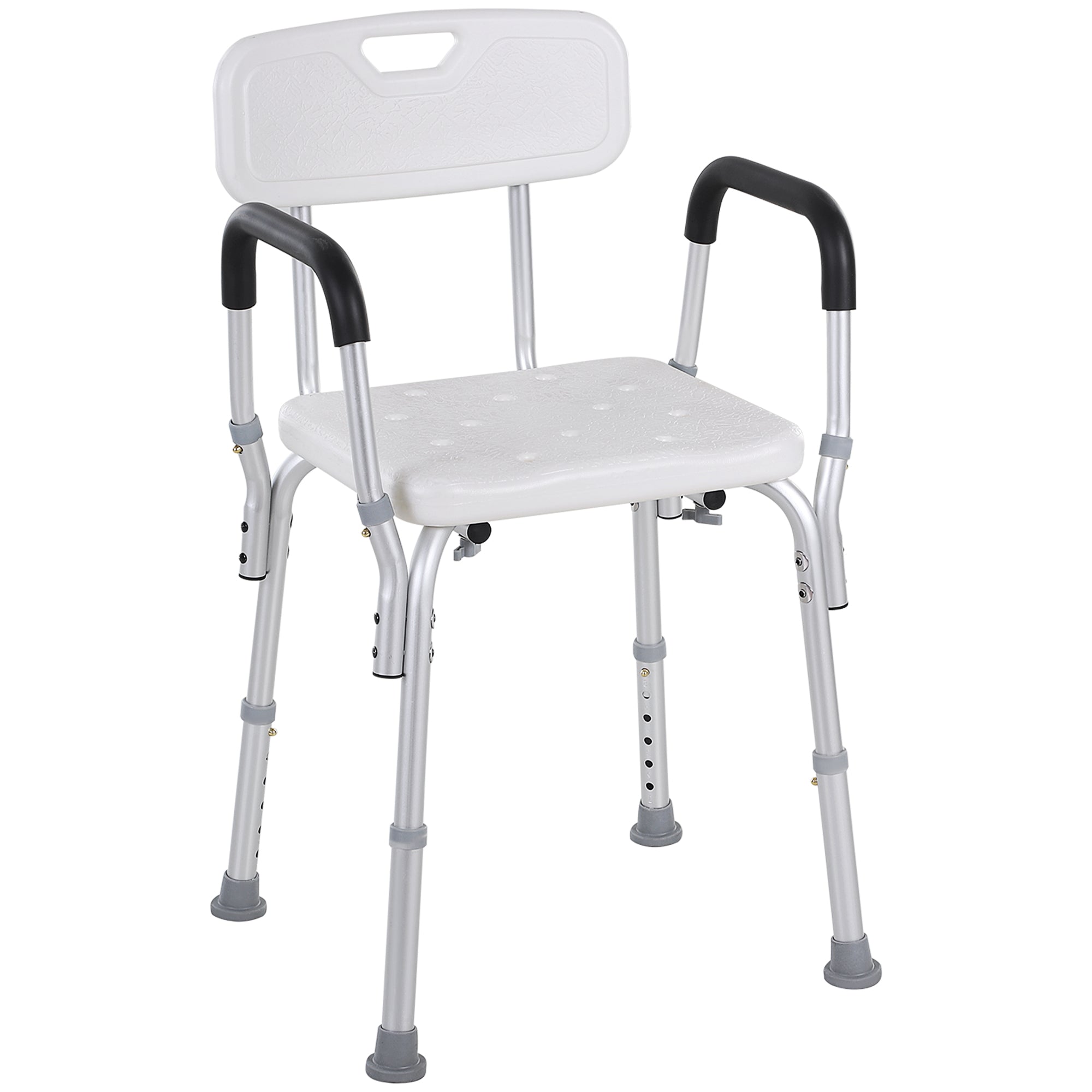 Scaun pentru duș din aluminiu cu înălțime reglabilă și picioare antiderapante, 51,5x51,5x71-84cm, alb