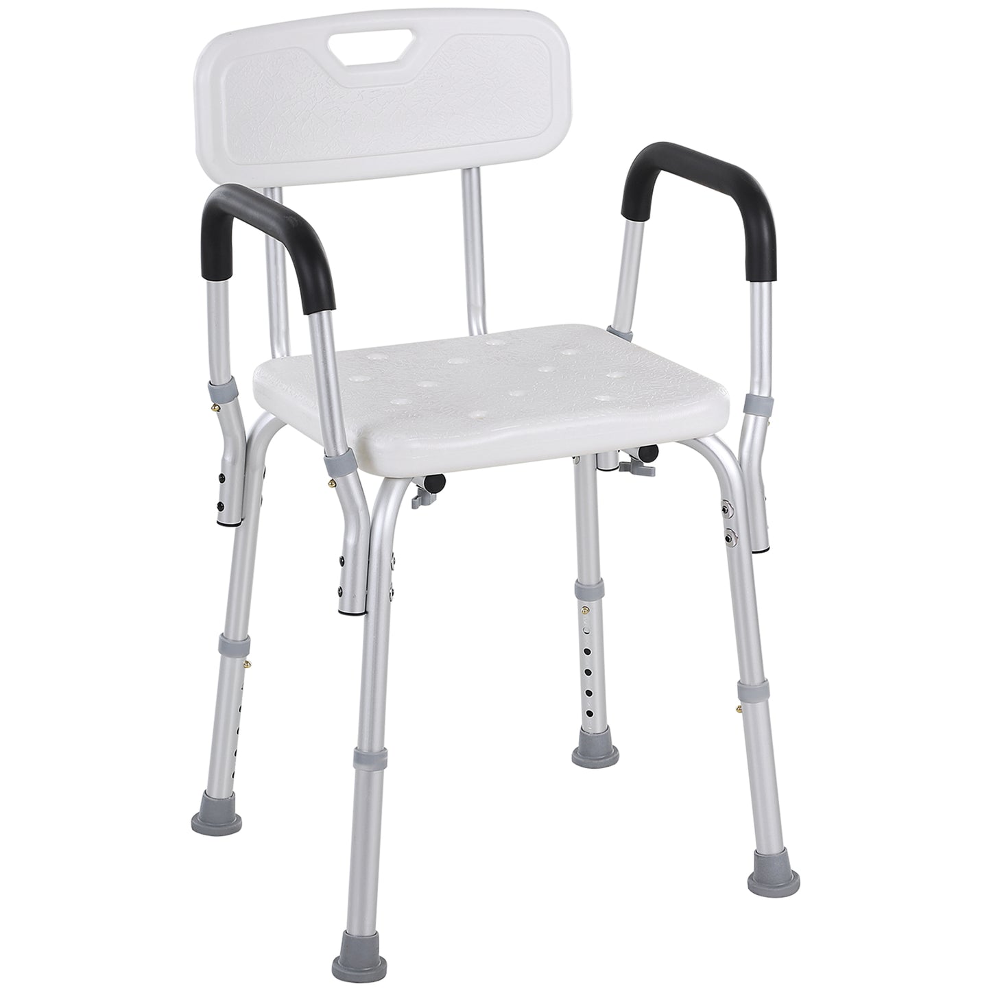 Scaun pentru duș din aluminiu cu înălțime reglabilă și picioare antiderapante, 51,5x51,5x71-84cm, alb