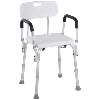 Scaun pentru duș din aluminiu cu înălțime reglabilă și picioare antiderapante, 51,5x51,5x71-84cm, alb