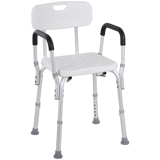 Scaun pentru duș din aluminiu cu înălțime reglabilă și picioare antiderapante, 51,5x51,5x71-84cm, alb