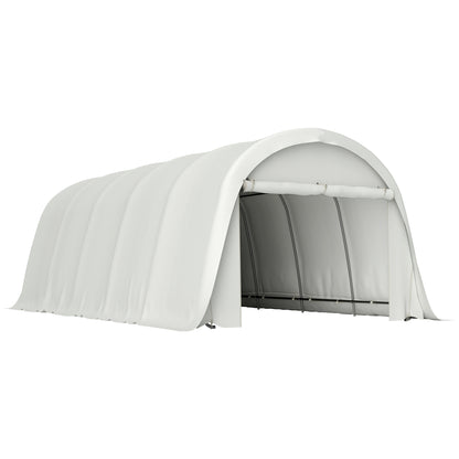 Carport  3,6 x 7,2 m Rezistent, Garaj Portabil cu Protecție Solară UPF50+, Cadru Galvanizat, Ușă Mare Rulantă pentru Mașini, Camioane, Bărci, Motociclete, Biciclete, Alb Crem