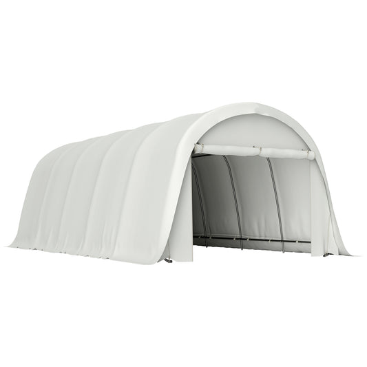 Carport  3,6 x 7,2 m Rezistent, Garaj Portabil cu Protecție Solară UPF50+, Cadru Galvanizat, Ușă Mare Rulantă pentru Mașini, Camioane, Bărci, Motociclete, Biciclete, Alb Crem