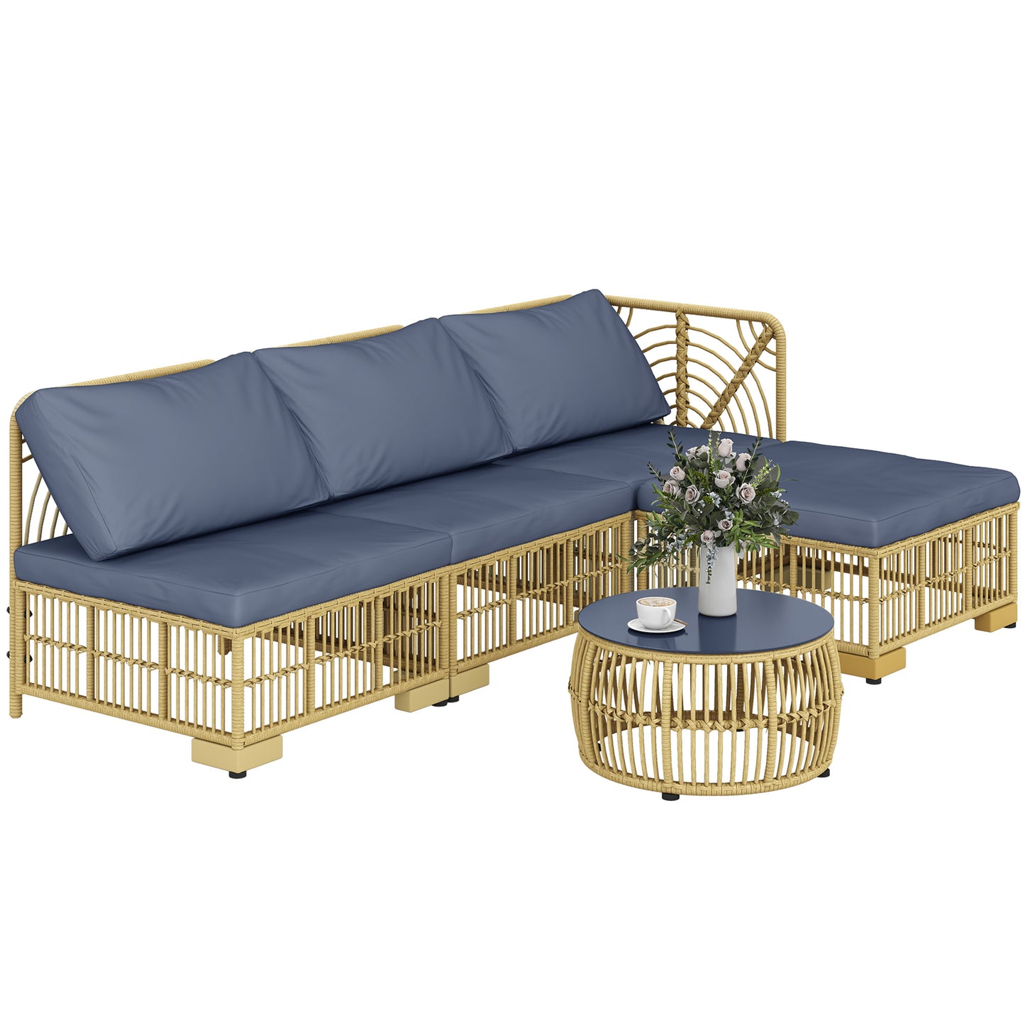 Set de Mobilier din Rachita de 5 Bucati, Gri