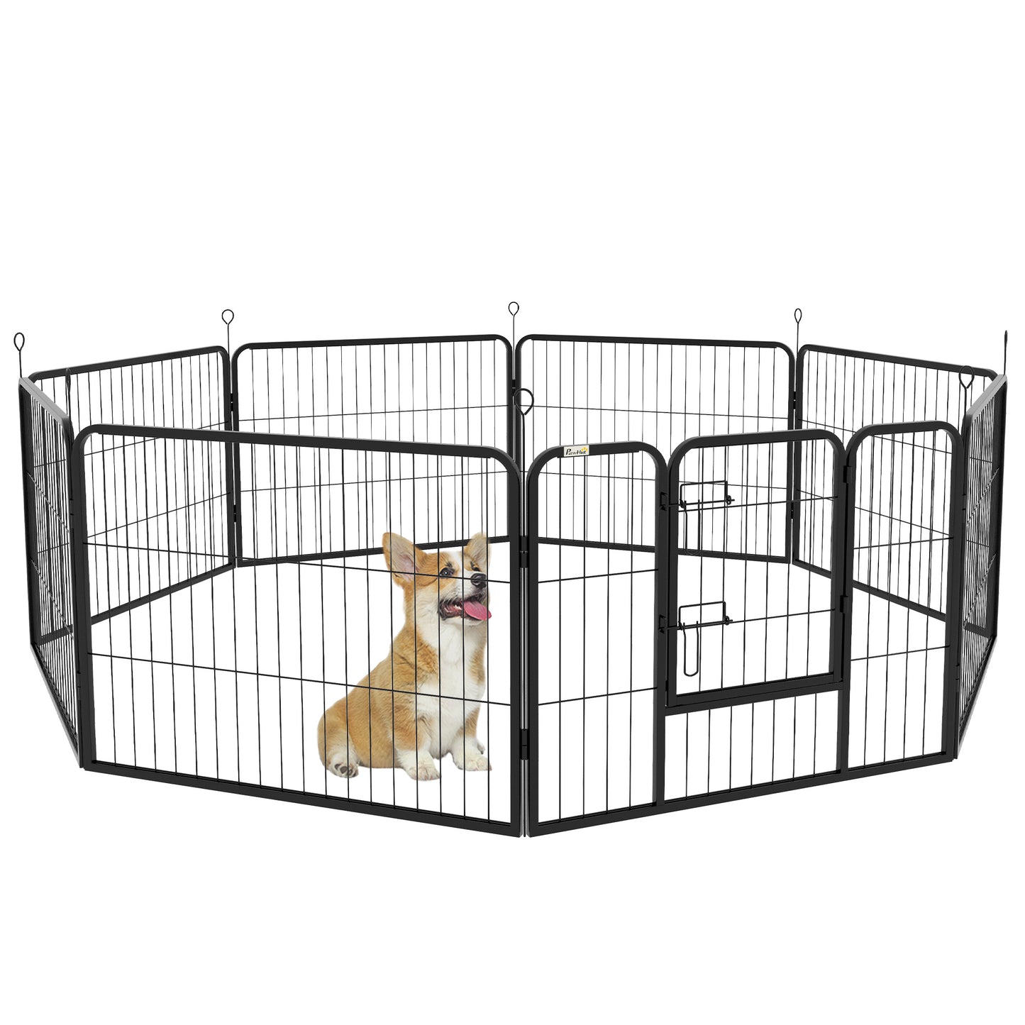 Grilaj modular pentru câini, 8 piese, din oțel pentru interior și exterior, 80x60 cm, negru