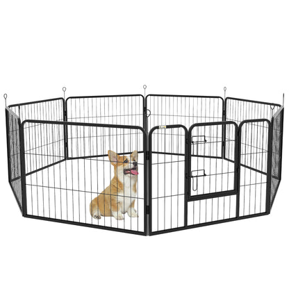 Grilaj modular pentru câini, 8 piese, din oțel pentru interior și exterior, 80x60 cm, negru