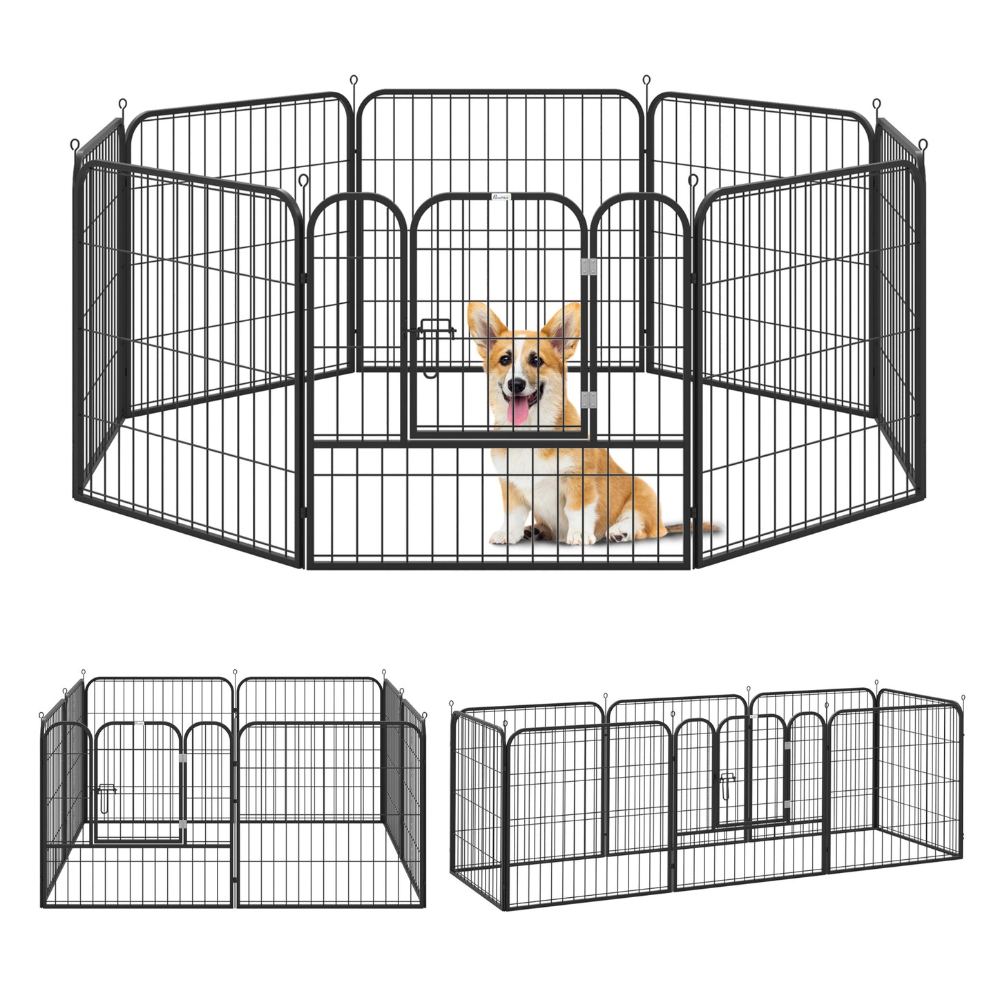 tarc Modular 8 Panouri – 79×79 cm, Metal Negru pentru Animale