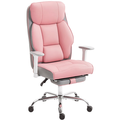 Scaun de birou ergonomic cu brațe reglabile, suport pentru picioare și tetieră, roz
