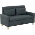 Canapea 2 locuri cu spațiu de depozitare și perne, din material textil cu efect de in și lemn, 135x72x84 cm, gri cărbune