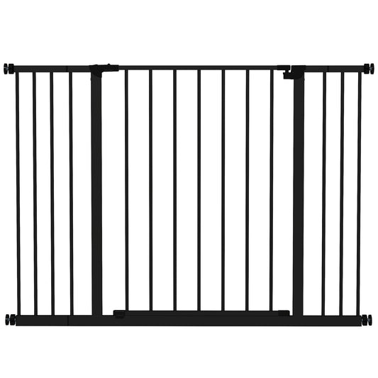 Poartă pentru câini extensibilă până la 147 cm cu șuruburi și deschidere largă, din metal și plastic, 76A cm, negru