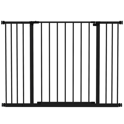Poartă pentru câini extensibilă până la 147 cm cu șuruburi și deschidere largă, din metal și plastic, 76A cm, negru