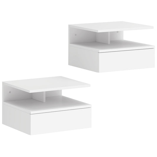 Set de 2 Noptiere Suspendate cu Sertar și Raft Deschis, 35x32x22,5 cm, Alb