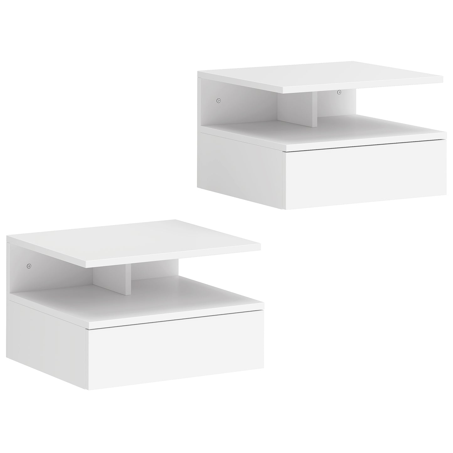 Set de 2 Noptiere Suspendate cu Sertar și Raft Deschis, 35x32x22,5 cm, Alb