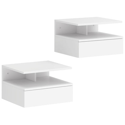 Set de 2 Noptiere Suspendate cu Sertar și Raft Deschis, 35x32x22,5 cm, Alb