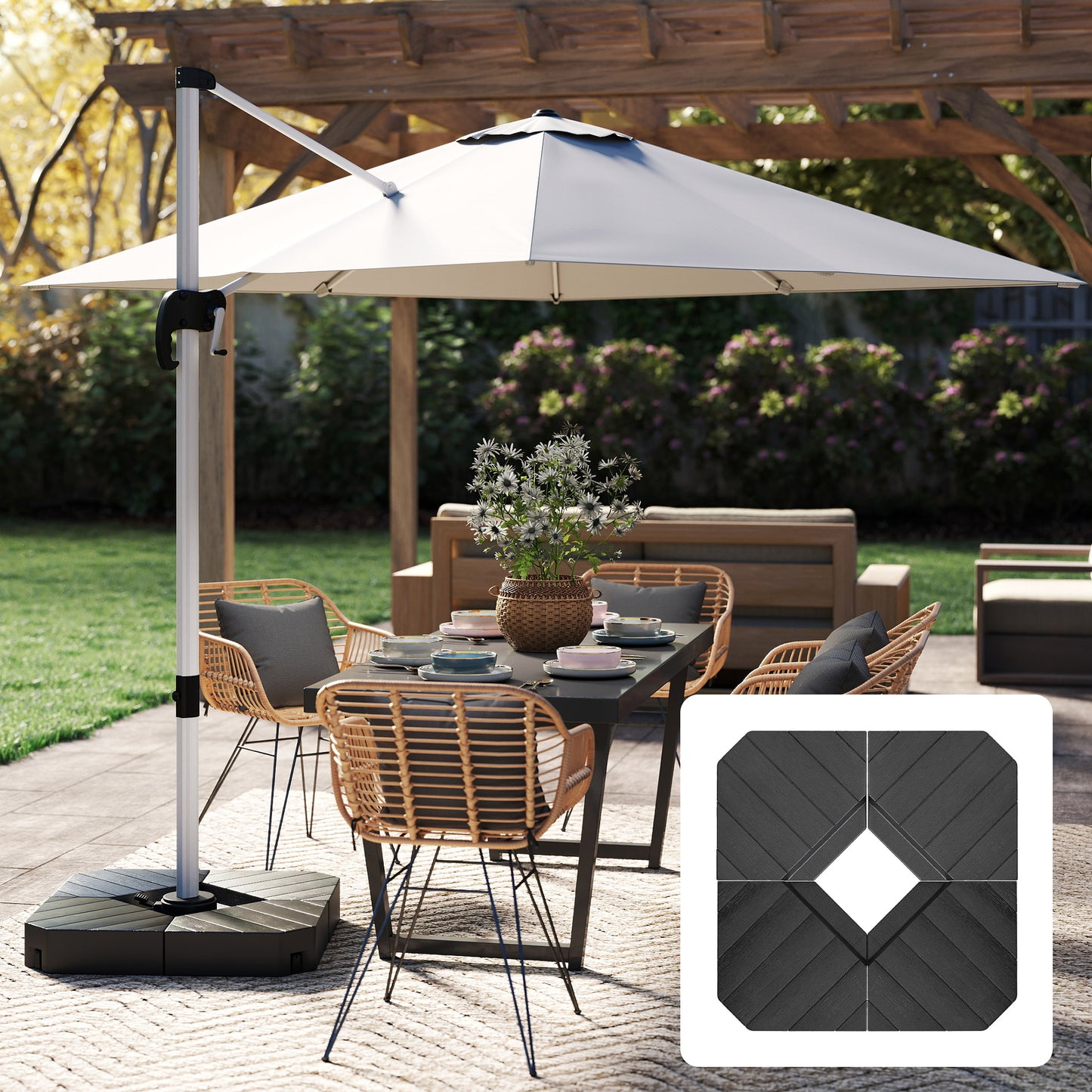 Set 4 plăci de bază pentru umbrelă suspendată, umplute cu apă sau nisip până la 80 kg, negru