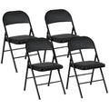 Set de 2 Scaune Pliabile Metalice, Tapițate cu Piele Ecologică PU, pentru Interior, cu Șezut Confortabil și Spătar Deschis