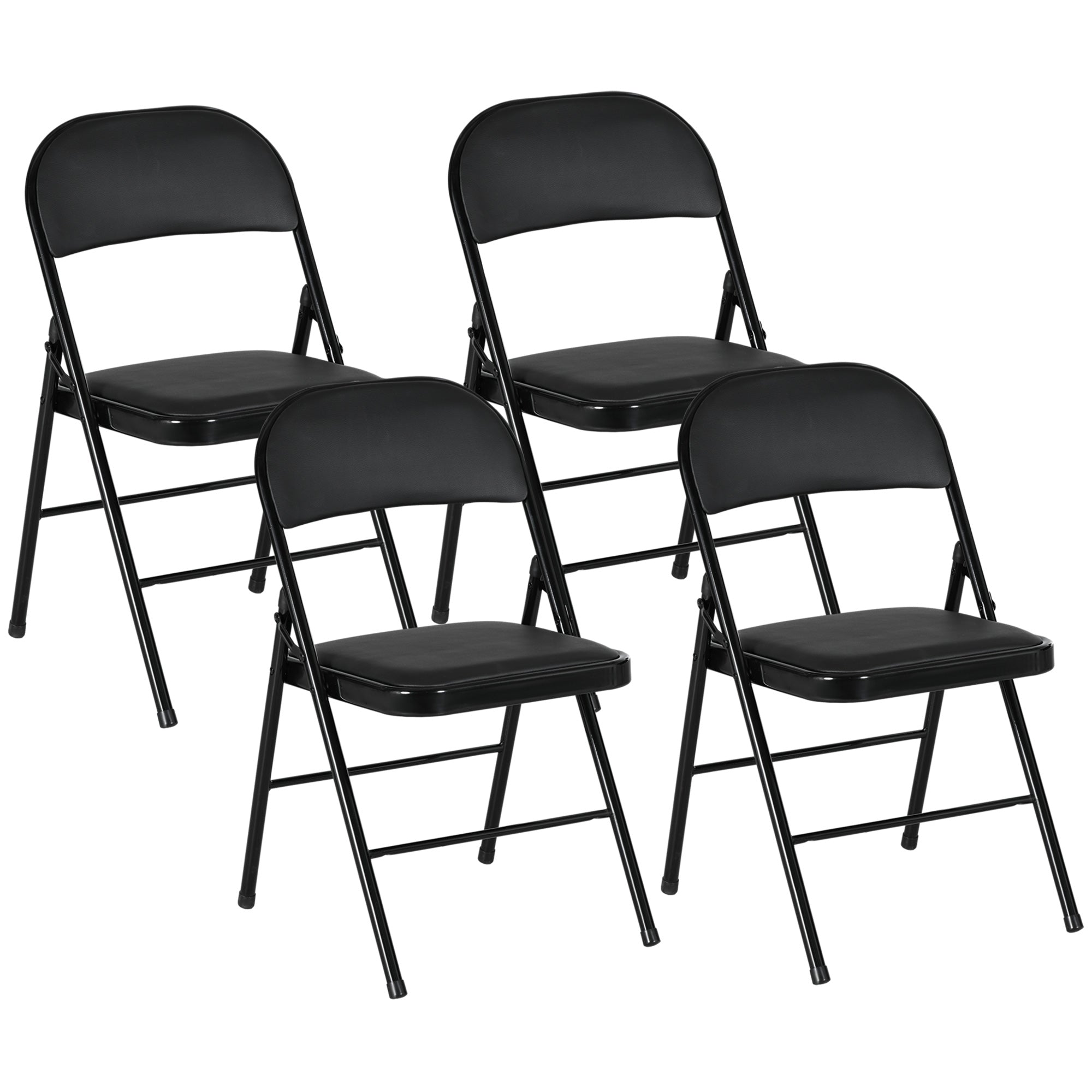 Set de 2 Scaune Pliabile Metalice, Tapițate cu Piele Ecologică PU, pentru Interior, cu Șezut Confortabil și Spătar Deschis