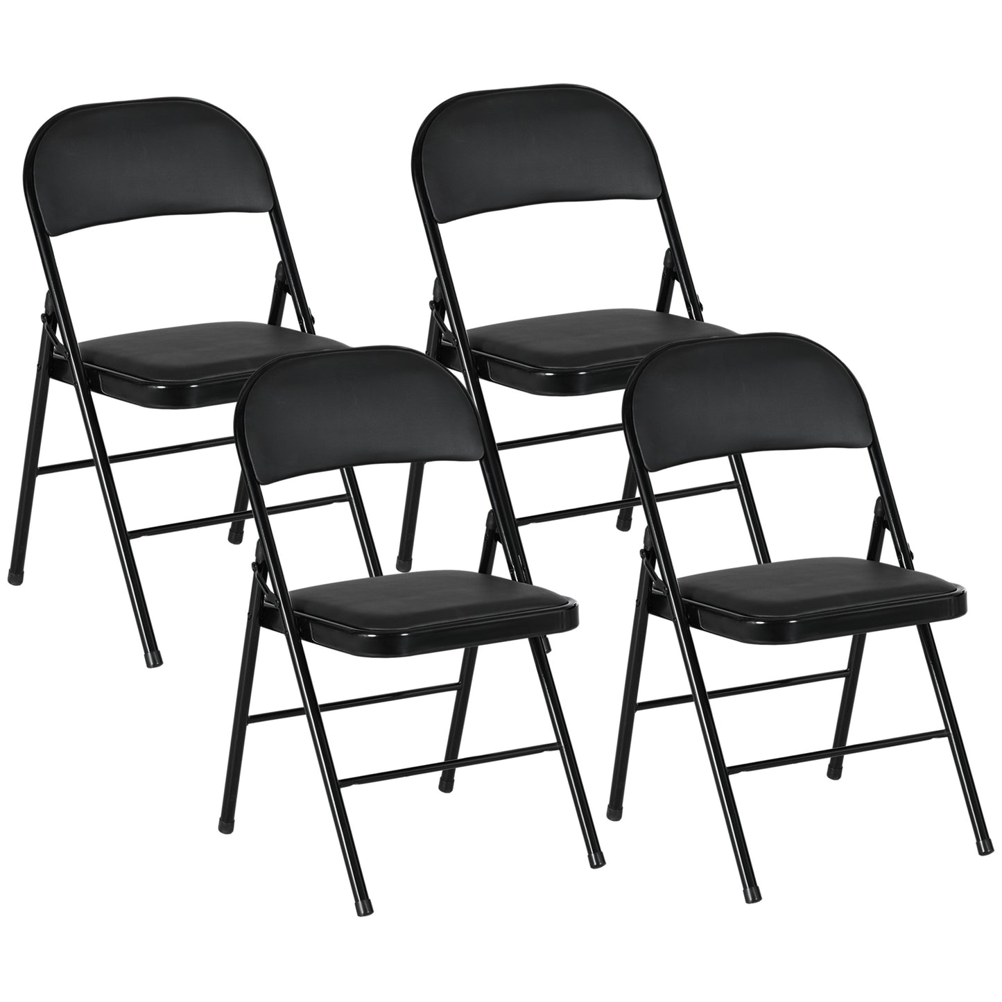 Set de 2 Scaune Pliabile Metalice, Tapițate cu Piele Ecologică PU, pentru Interior, cu Șezut Confortabil și Spătar Deschis