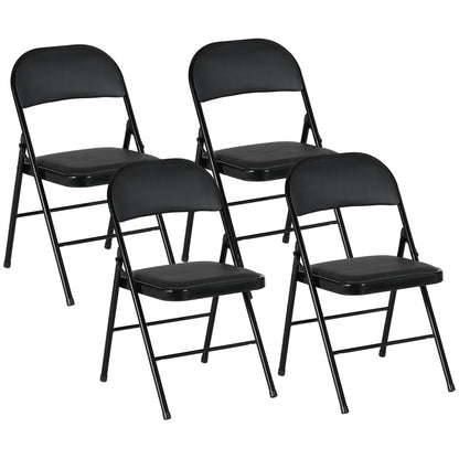 Set de 2 Scaune Pliabile Metalice, Tapițate cu Piele Ecologică PU, pentru Interior, cu Șezut Confortabil și Spătar Deschis