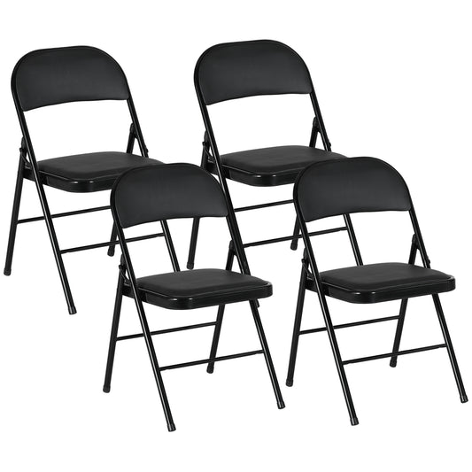 Set de 2 Scaune Pliabile Metalice, Tapițate cu Piele Ecologică PU, pentru Interior, cu Șezut Confortabil și Spătar Deschis