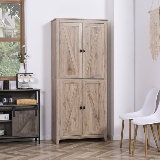 Dulap Bufet pentru Bucatarie si Living, Comoda Inalta cu 4 Usi si Rafturi Reglabile, Design Modern, Culoare Lemn Natural