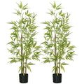 Set Plante Bambus Artificiale cu 3 Trunchiuri cu Ghiveci, Plante Artificiale din PP și Metal, 15x15x120 cm, Verde