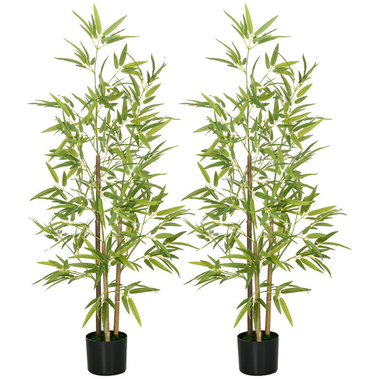 Set Plante Bambus Artificiale cu 3 Trunchiuri cu Ghiveci, Plante Artificiale din PP și Metal, 15x15x120 cm, Verde