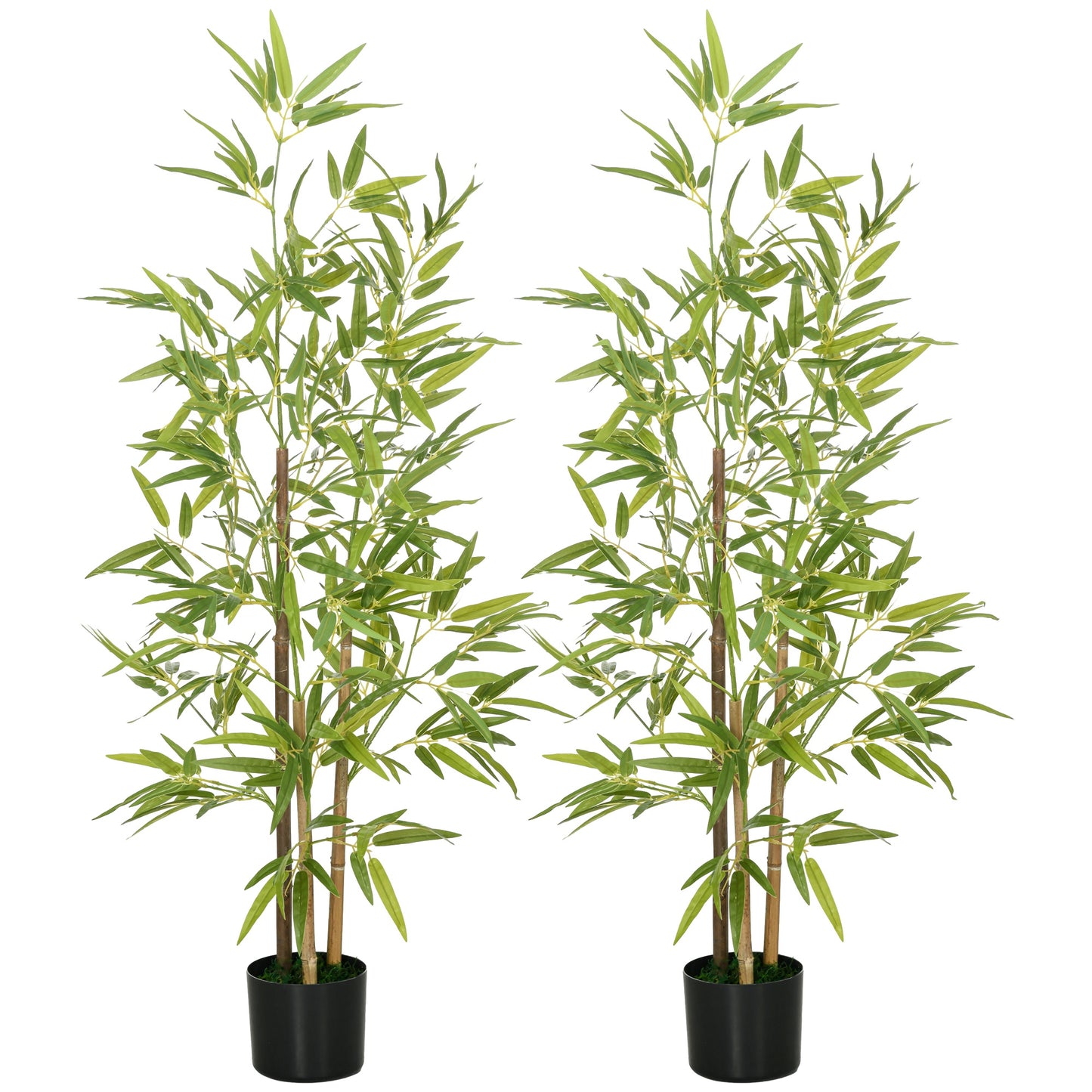 Set Plante Bambus Artificiale cu 3 Trunchiuri cu Ghiveci, Plante Artificiale din PP și Metal, 15x15x120 cm, Verde