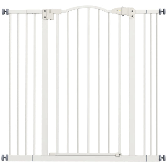 Poartă extensibilă pentru câini cu 4 șuruburi ajustabile, din metal și plastic, 74-100x94 cm, alb