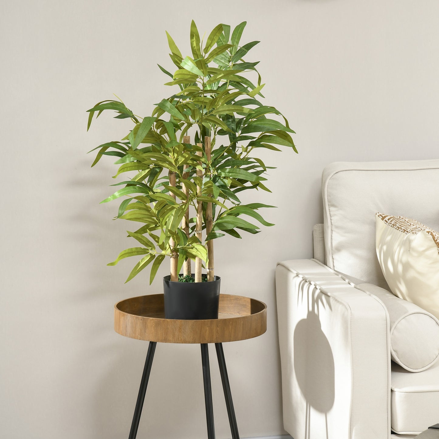Plantă Artificială de Bambus, Înălțime 60 cm, din Poliester și PP, Verde, cu Vas de Ciment Ø15x12.5 cm
