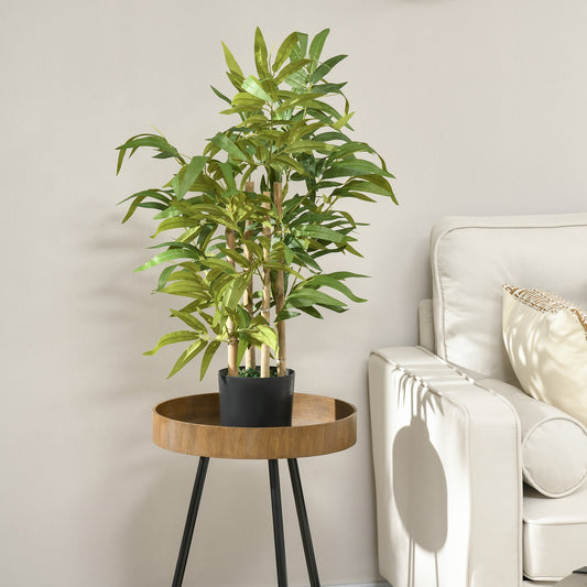 Plantă Artificială de Bambus, Înălțime 60 cm, din Poliester și PP, Verde, cu Vas de Ciment Ø15x12.5 cm
