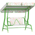 Balansoar pentru Copii de Exterior cu 2 Locuri cu Copertină Reglabilă și Centuri de Siguranță, 112x75x120 cm, Verde
