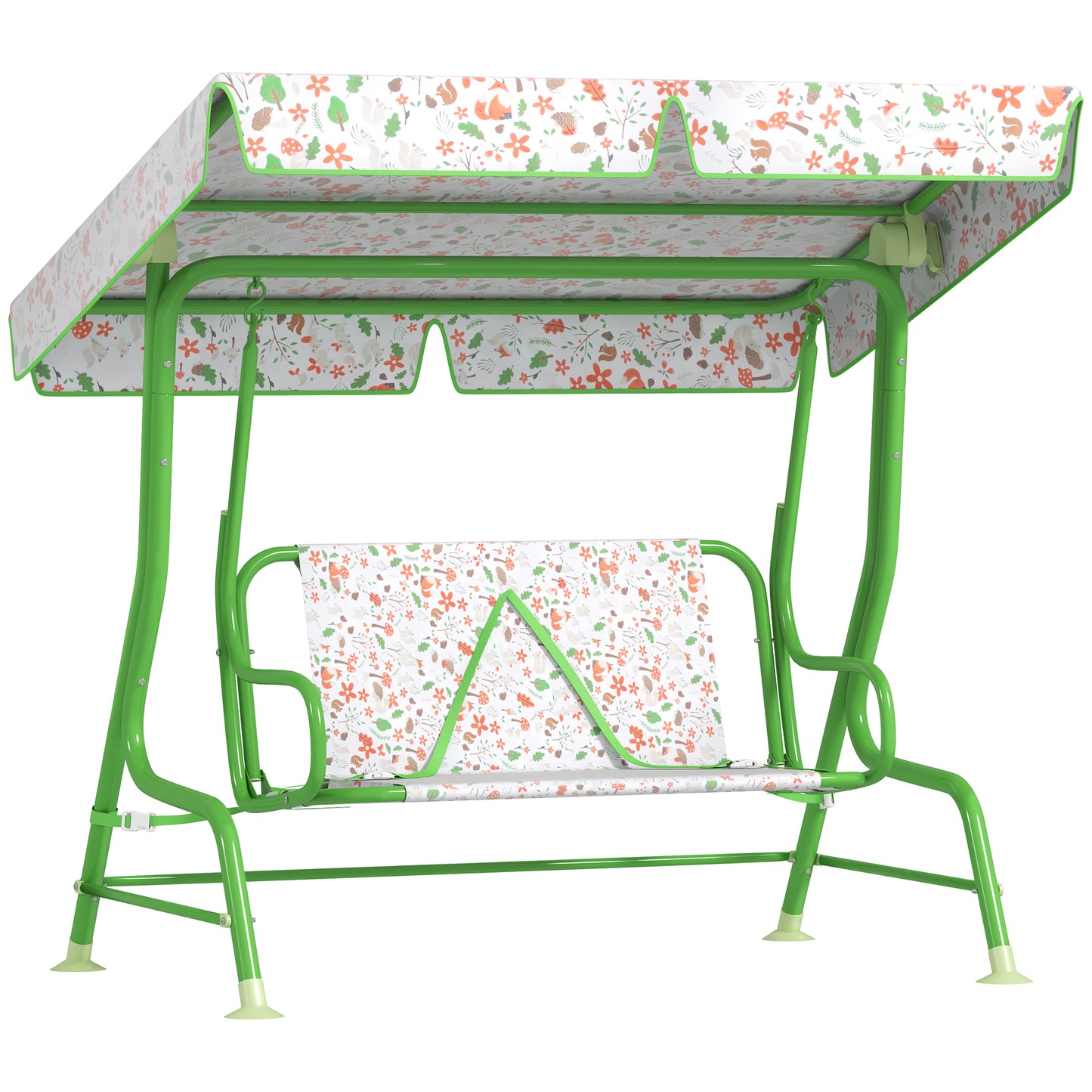 Balansoar pentru Copii de Exterior cu 2 Locuri cu Copertină Reglabilă și Centuri de Siguranță, 112x75x120 cm, Verde