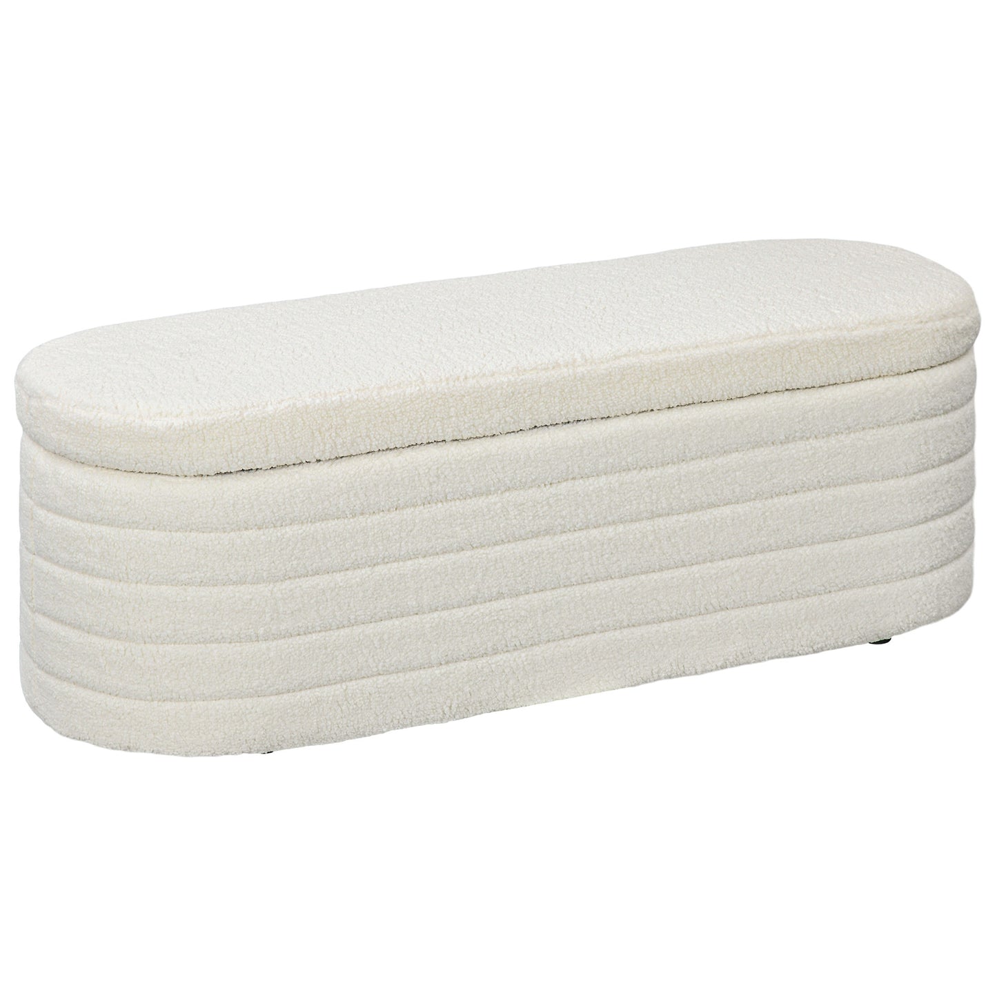 Bancă pentru Capătul Patului din Material Teddy cu Spațiu de Depozitare pentru Hol și Dormitor, 116x41x40.5 cm, Crem
