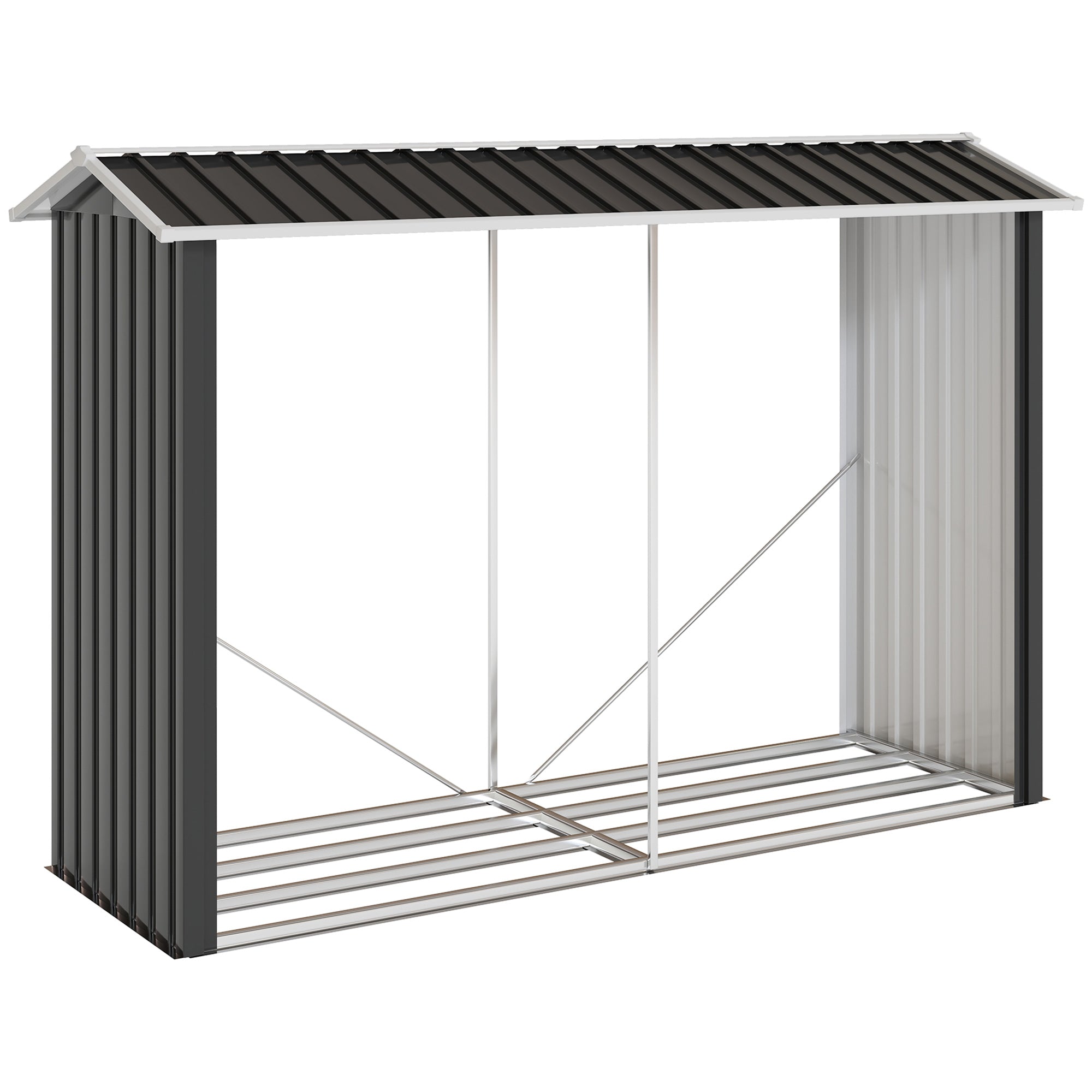 Legnaia con Struttura in Acciaio Galvanizzato e Base rialzata, 240x 86x160cm, Nero