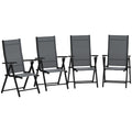 Set 4 Scaune de Grădină Pliabile și Respirabile cu Brațe, din Oțel și Poliester, 56x69x106 cm, Gri