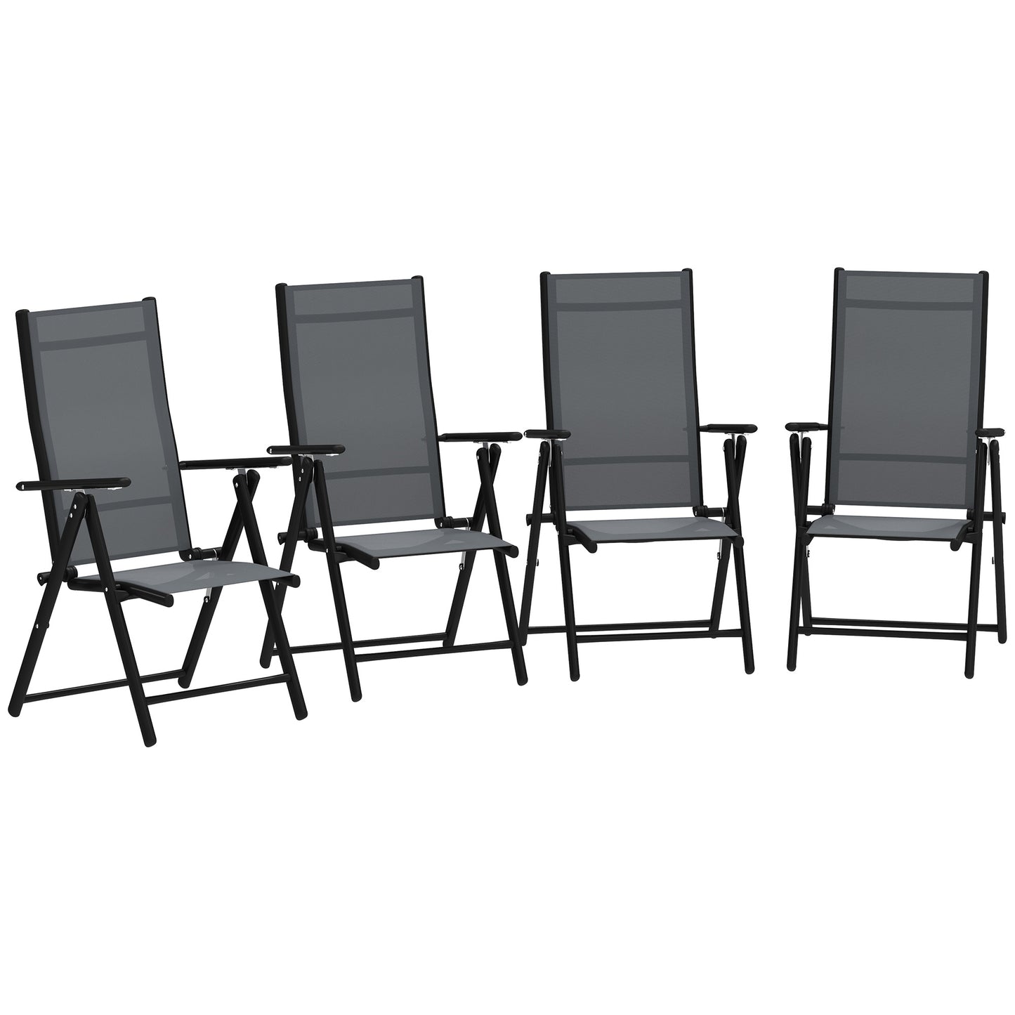 Set 4 Scaune de Grădină Pliabile și Respirabile cu Brațe, din Oțel și Poliester, 56x69x106 cm, Gri
