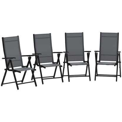 Set 4 Scaune de Grădină Pliabile și Respirabile cu Brațe, din Oțel și Poliester, 56x69x106 cm, Gri